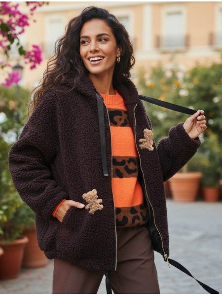 Brown ''Teddy bear''  bomber jacket with hood