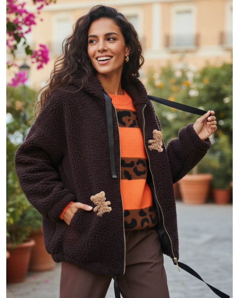 Brown ''Teddy bear''  bomber jacket with hood