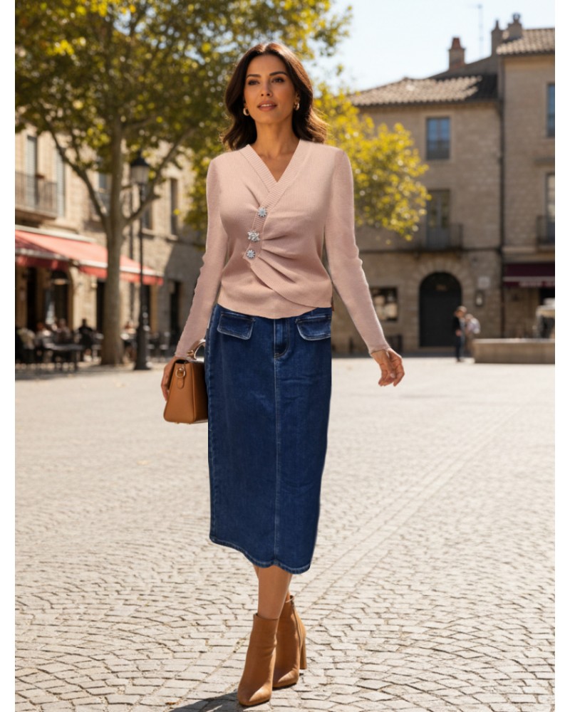 Front Split Denim Skirt