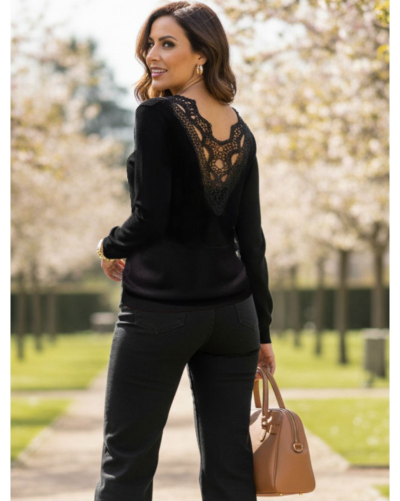 Lace V-Back Chic Sweater