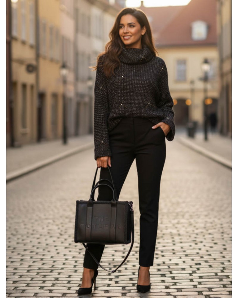 Turtleneck sweater with silver thread