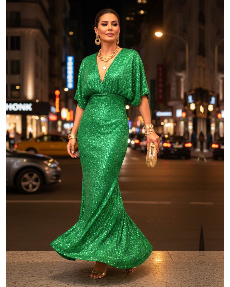Green Maxi sequin dress