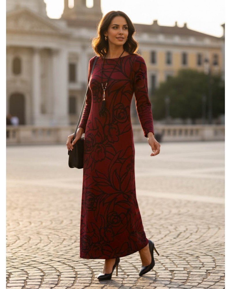 Bordeaux Elegance Maxi Knit Dress