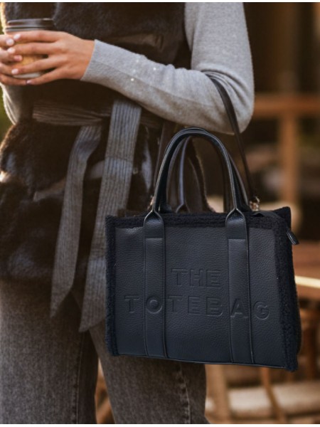 Black medium teddy tote bag