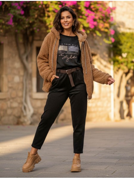 Camel ''Teddy bear''  bomber jacket with hood