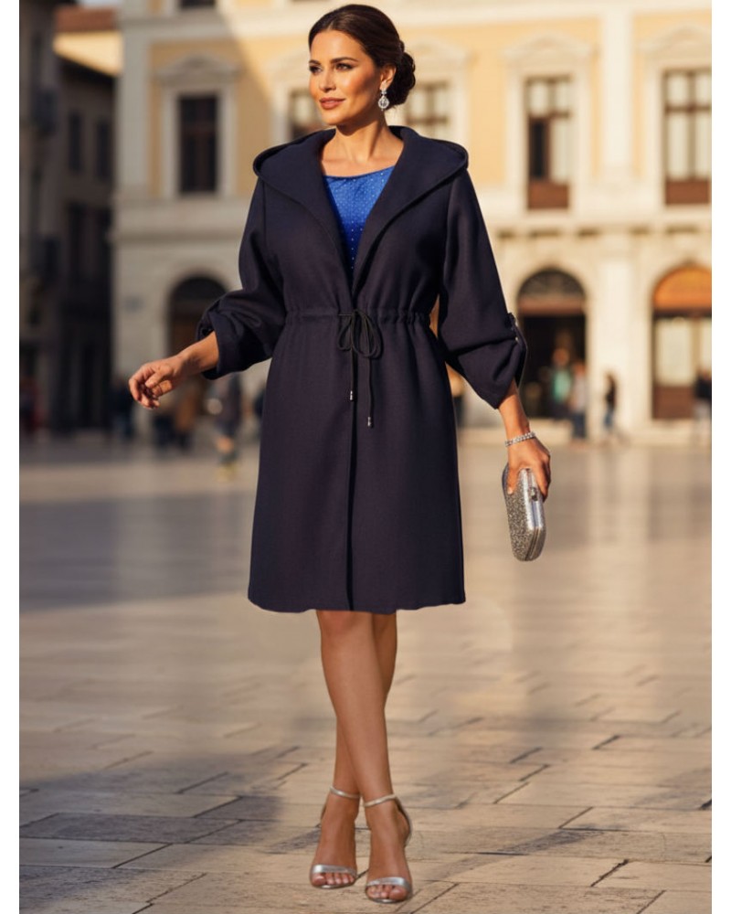 Dark blue Half coat with cosy hood